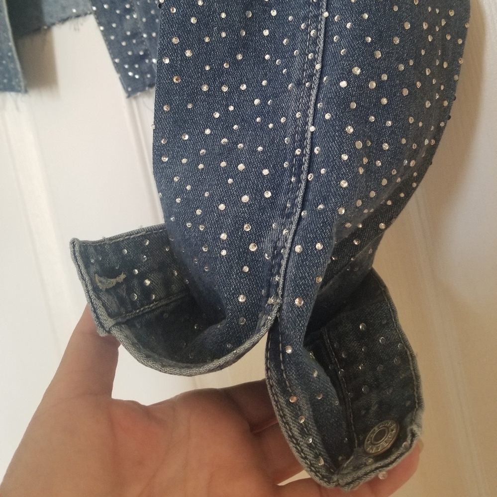 COPY - NWT!!!Womens Crop Rhinestone Fringe Jean Denim Jacket Casual Cowgirl Tas… - Picture 3 of 7